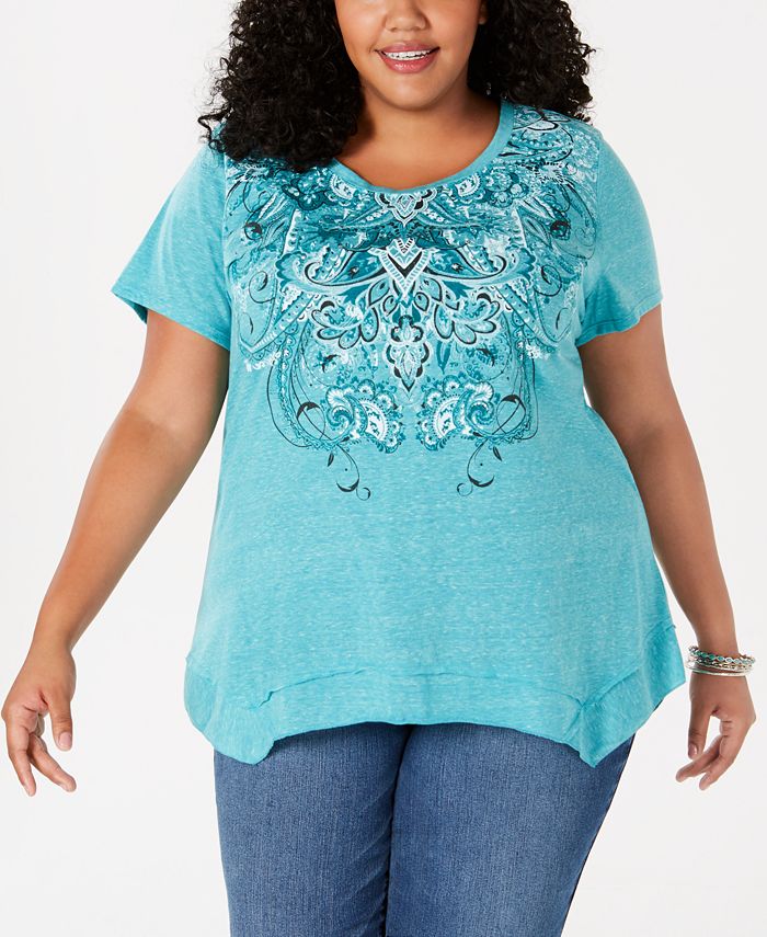 Style & Co Plus Size Graphic Handkerchief-Hem Top, Created for Macy's ...