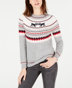 TOMMY HILFIGER KISSING REINDEER FAIR ISLE SWEATER, CREATED FOR MACY'S
