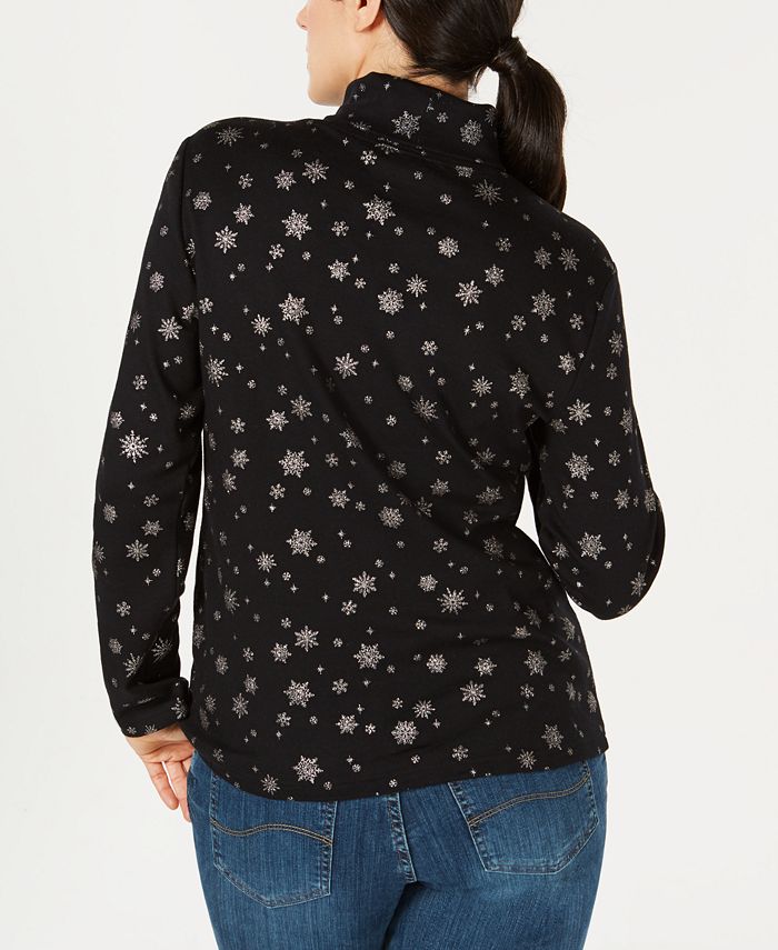 Karen Scott Plus Size Metallic Leaf Print Mock Turtleneck