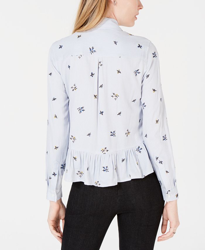 Maison Jules Floral-Embroidered Peplum Shirt, Created for Macy's - Macy's