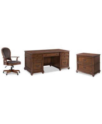 Furniture - Clinton Hill Cherry Home Office, 3-Pc. Set (Executive Desk, Lateral File Cabinet & Leather Desk Chair)