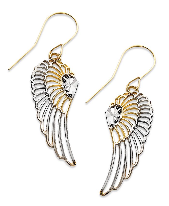 Macy's - 10k Two Tone Gold Earrings, Wing Dangle Earrings