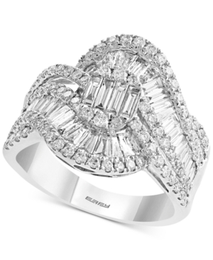 image of Effy Diamond Baguette Swirl Statement Ring (1-1/2 ct. t.w.) in 14k White Gold