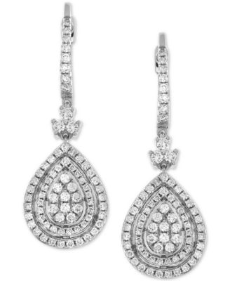 Diamond Teardrop Halo Cluster Drop Earrings (1-1/2 ct. t.w.) in 14k White Gold