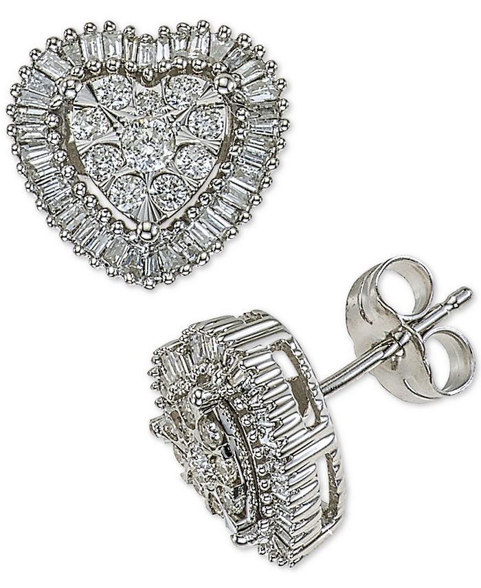 Macy's - Diamond Halo Heart Stud Earrings (1/2 ct. t.w.) in 14k White Gold
