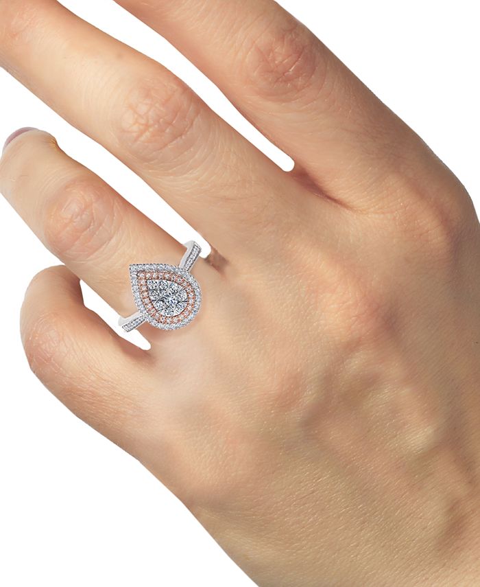 Macy's - Diamond Two-Tone Teardrop Cluster Ring (1/2 ct. t.w.) in 14k White & Rose Gold