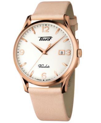 Unisex Swiss Heritage Visodate Beige Leather Strap Watch 40mm