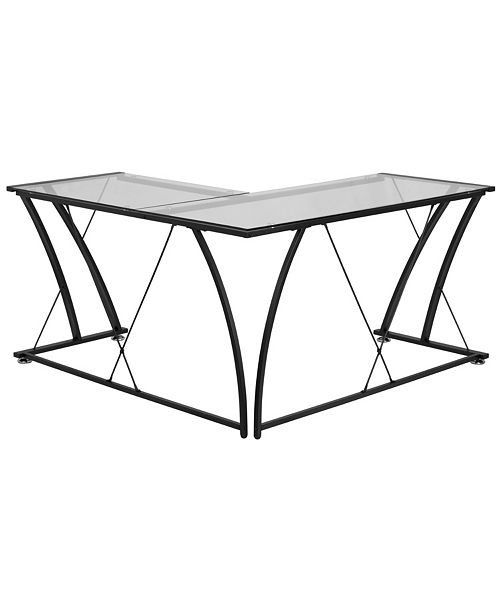 Flash Furniture Glass L Shape Computer Desk With Black Metal Frame