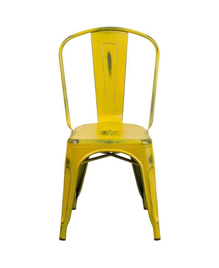 Flash Furniture Distressed Yellow Metal IndoorOutdoor Stackable Chair