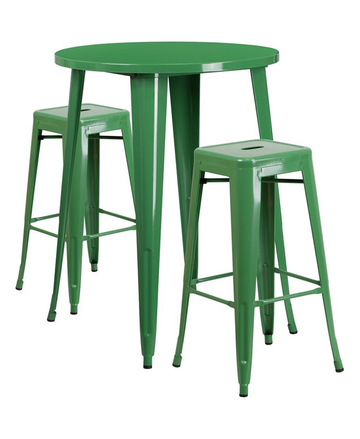 Flash Furniture 30'' Round Green Metal IndoorOutdoor Bar Table Set