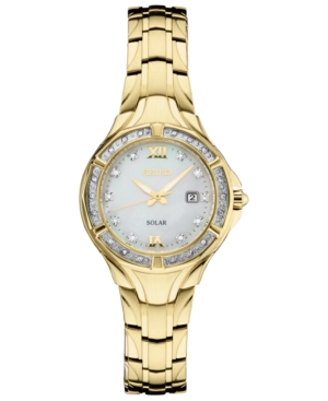 image of Seiko Women-s Solar Diamond Collection Diamond-Accent Gold-Tone Stainless Steel Bracelet Watch 29mm