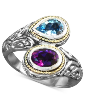image of Balissima by Effy Blue Topaz (3/4 ct. t.w.) and Amethyst (3/4 ct. t.w.) Bypass Ring in Sterling Silver and 18k Gold
