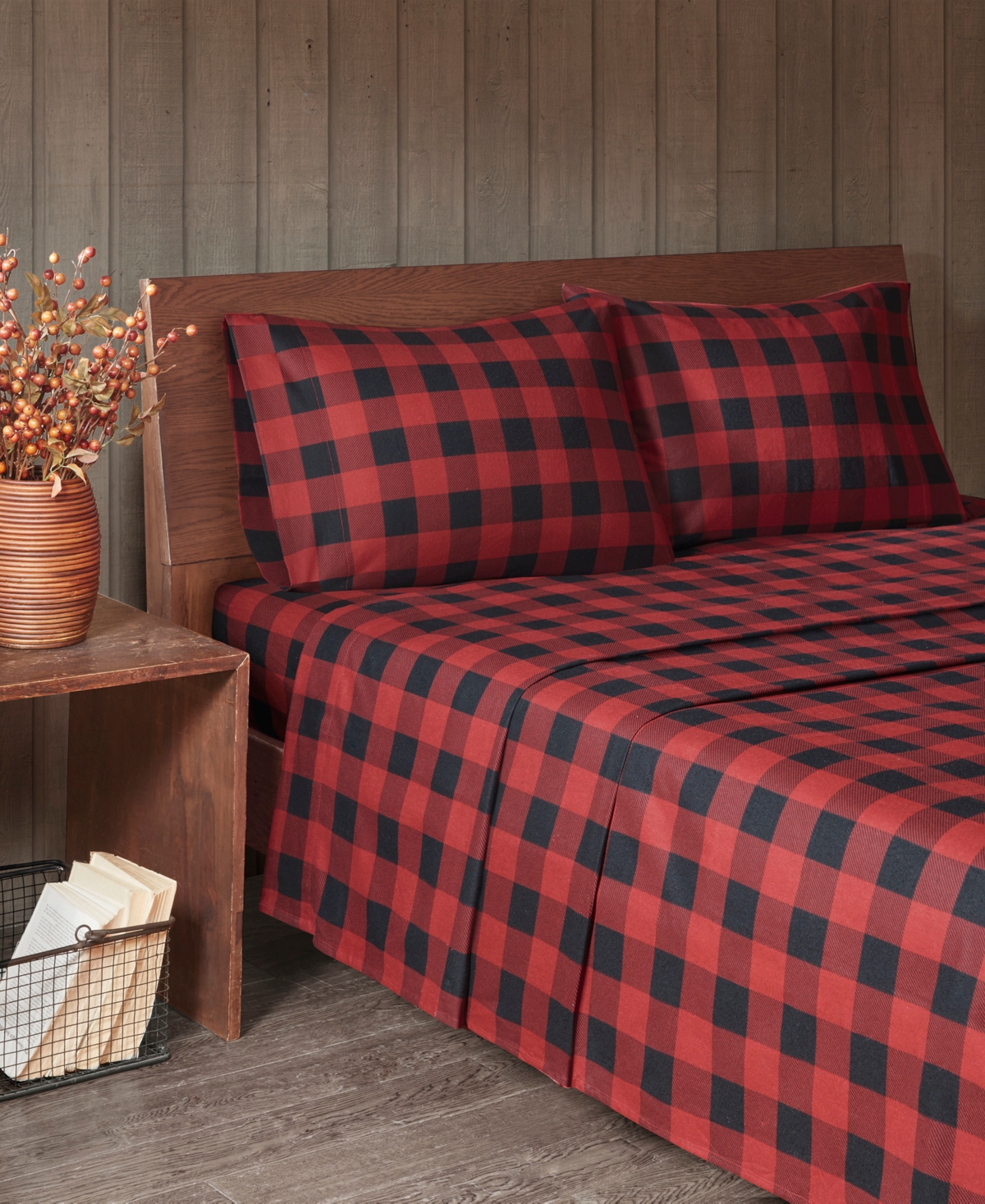 Woolrich Printed Flannel 4-pc. Sheet Set, California King In Red,black Buffalo Check