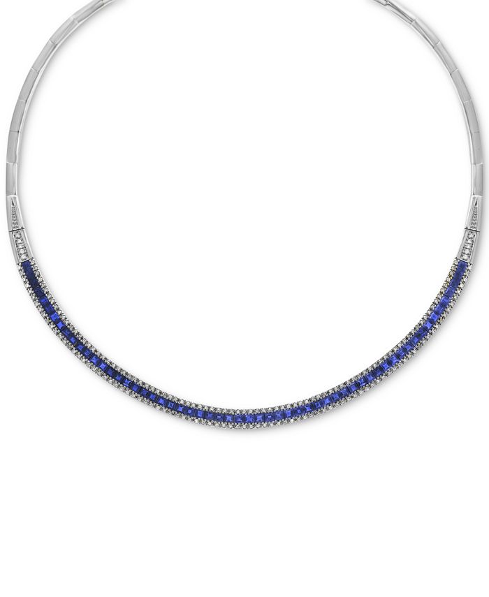 EFFY Collection - Sapphire (10-1/10 ct. t.w.) & Diamond (1-1/5 ct. t.w.) Fancy 18" Collar Necklace in 14k White Gold