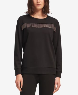 DKNY - Crew-Neck Fringe-Trim Sweatshirt