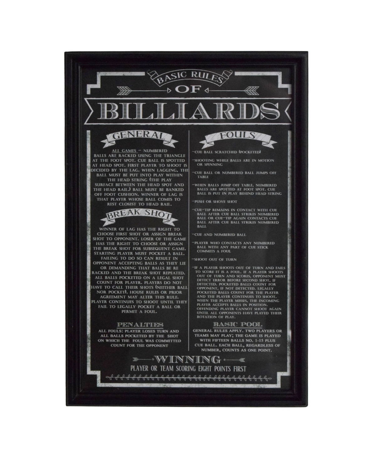 Blue Wave Billiard Game Rules Wall Art In Black