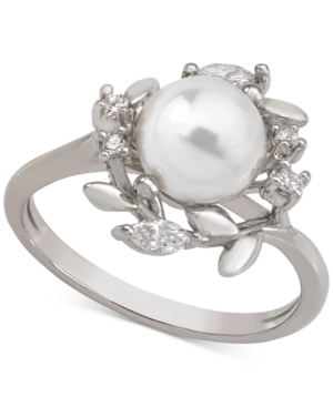 Majorica STERLING SILVER CUBIC ZIRCONIA & IMITATION PEARL RING