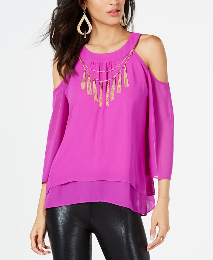 Thalia Sodi Women's Chain Neck Printed Blouse Top Black Size Medium