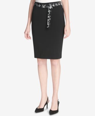 Calvin Klein - Logo-Print Belt Pencil Skirt