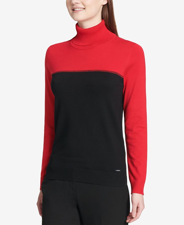 Calvin Klein Colorblock Turtleneck Sweater & Reviews - Sweaters - Women -  Macy's