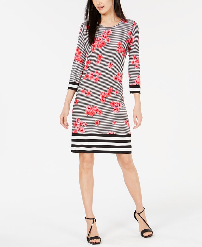Calvin Klein Mixed-Stripe Printed Shift Dress - Macy's