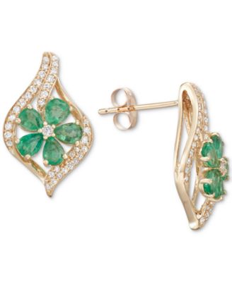 Macy's - Emerald (1-1/2 ct. t.w.) & Diamond (1/3 ct. t.w.) Stud Earrings (Also in Tanzanite & Ruby)