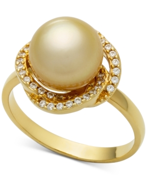 image of Cultured Golden South Sea Pearl (9mm) & Diamond (1/5ct. t.w.) Ring in 14k Gold