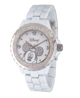 Disney Mickey Mouse Women's White Enamel Sparkle Alloy Watch - Macy's