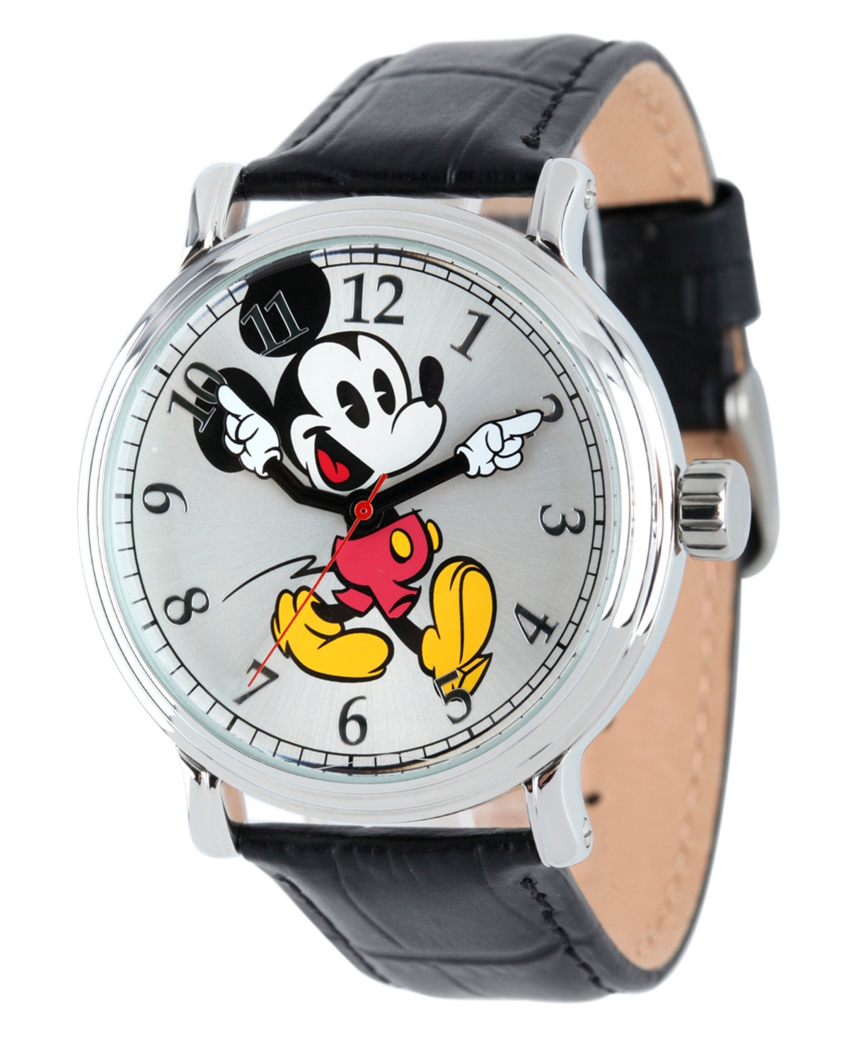 Disney Mickey Mouse Men's Shiny Silver Vintage Alloy Watch - Black