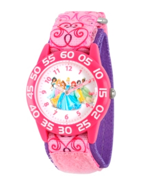 Disney Princess Jasmine Sleeping Beauty Belle Cinderella Ariel Snow White and Tiana Girls' Pink Plastic Time Teacher Watch