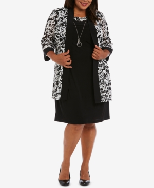 R & M Richards Plus Size Necklace Dress & Printed Jacket