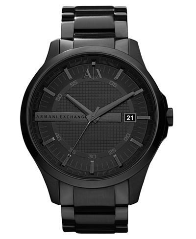 A|X Armani Exchange Watch, Men's Black Ion Plated Stainless Steel Bracelet 46mm AX2104