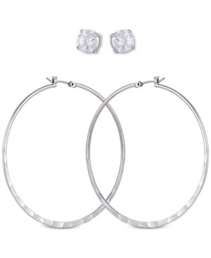 image of Guess Silver-Tone 2-Pc. Set Crystal Stud & Hoop Earrings
