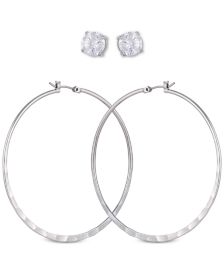 Silver-Tone 2-Pc. Set Crystal Stud & Hoop Earrings