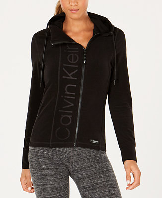 Calvin Klein Asymmetrical-Zip Logo Hooded Fleece Jacket & Reviews - Jackets  & Blazers - Women - Macy's