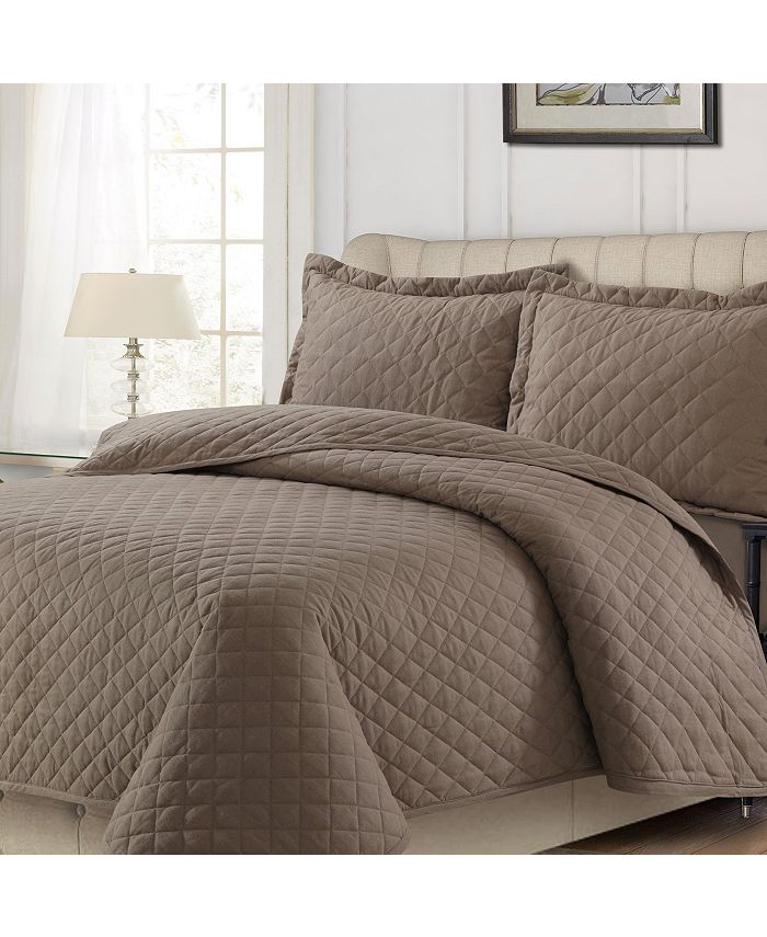 Tribeca Living Cotton Flannel Solid Oversized King Quilt Set Macy's