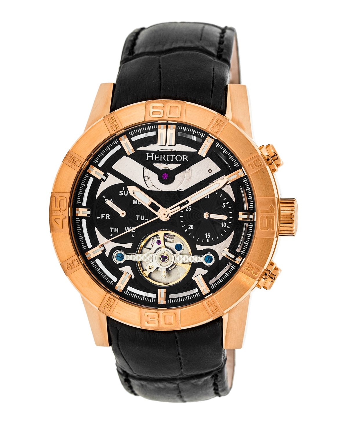 Automatic Rose Gold & Black Leather Watches 44mm - Black