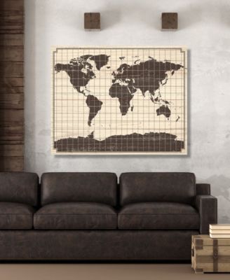 Creative Gallery Gridded World Map On Wood Pattern 16" X 20" Canvas Wall Art Print