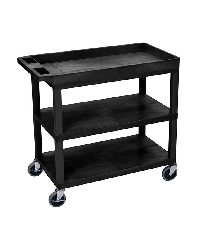 32" x 18" Two Flat/One Tub Shelves Utility Cart Black