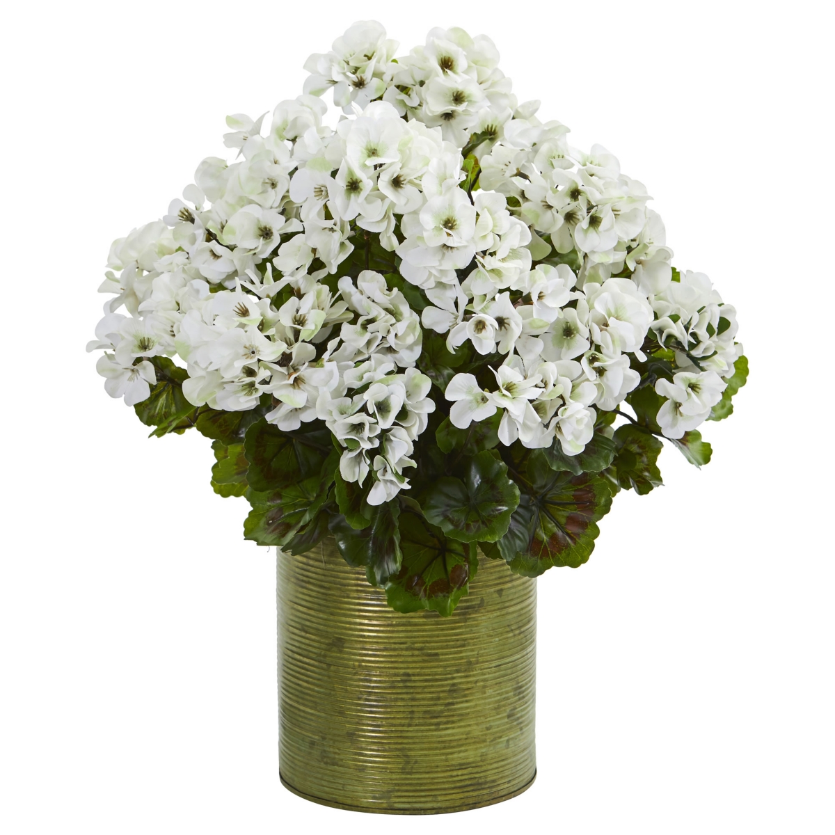 Nearly Natural Geranium Artificial Plant In Metal Planter Uv Resistant In White