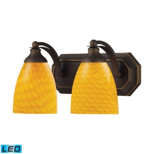 2 Light Vanity in Aged Bronze and Canary Glass - Led 800 Lumens (1600 Lumens Total) with Full Scale Dimming Range