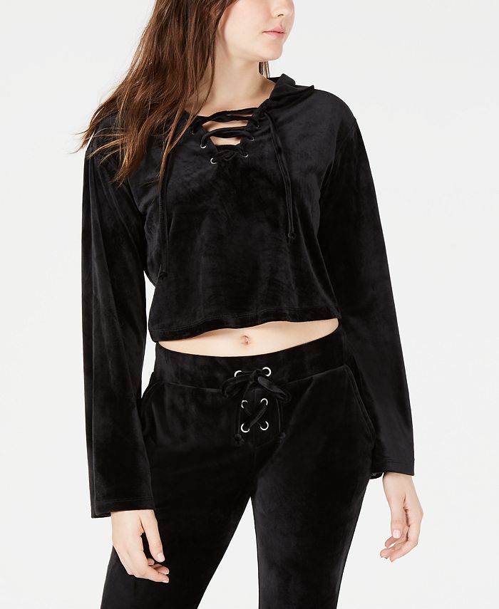Cropped velour hoodie clearance