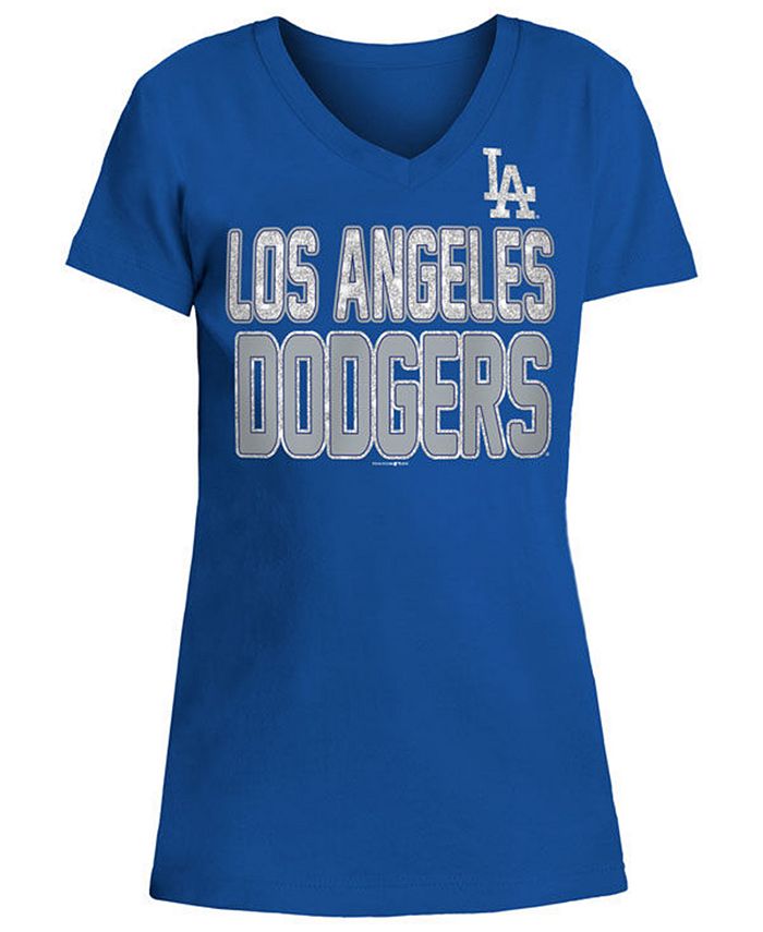 Los Angeles Dodgers MLB Womens Game Time Glitter V-Neck T-Shirt