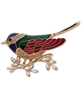 Anne Klein - Gold-Tone Crystal Sparrow Pin
