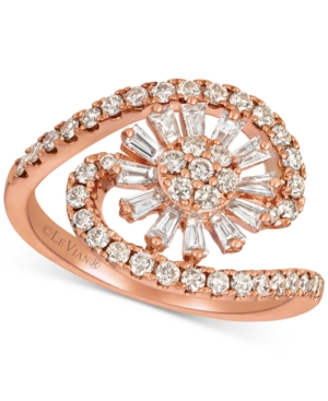 image of Le Vian Baguette Frenzy Nude and Vanilla Diamond Flower Burst Swirl (9/10 ct. t.w.) Ring in 14k Rose Gold