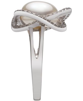 Cultured Freshwater Pearl (9mm) & Cubic Zirconia Statement Ring in Sterling Silver