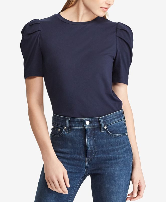 Lauren Ralph Lauren Petite Puff-Sleeve Cotton T-Shirt & Reviews - Tops ...