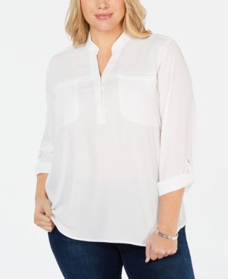 Striped Roll-Tab Sleeve Utility Shirt main image 0
