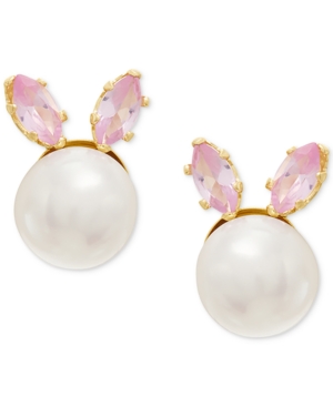 image of Children-s Cultured Freshwater Button Pearl (5-3/4mm) & Cubic Zirconia Bunny Stud Earrings in 14k Gold