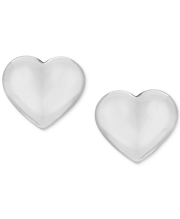 Children's Puff Heart Stud Earrings in 14k White Gold